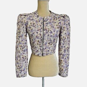 ASTR Cropped Quilted Jacket XS Lilac Purple Floral Bolero Blazer